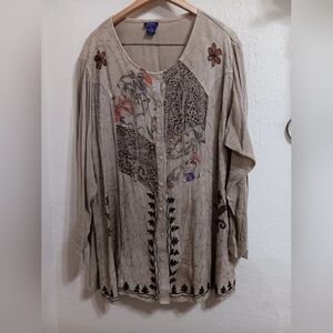 Floral Embroidered Beige Blouse